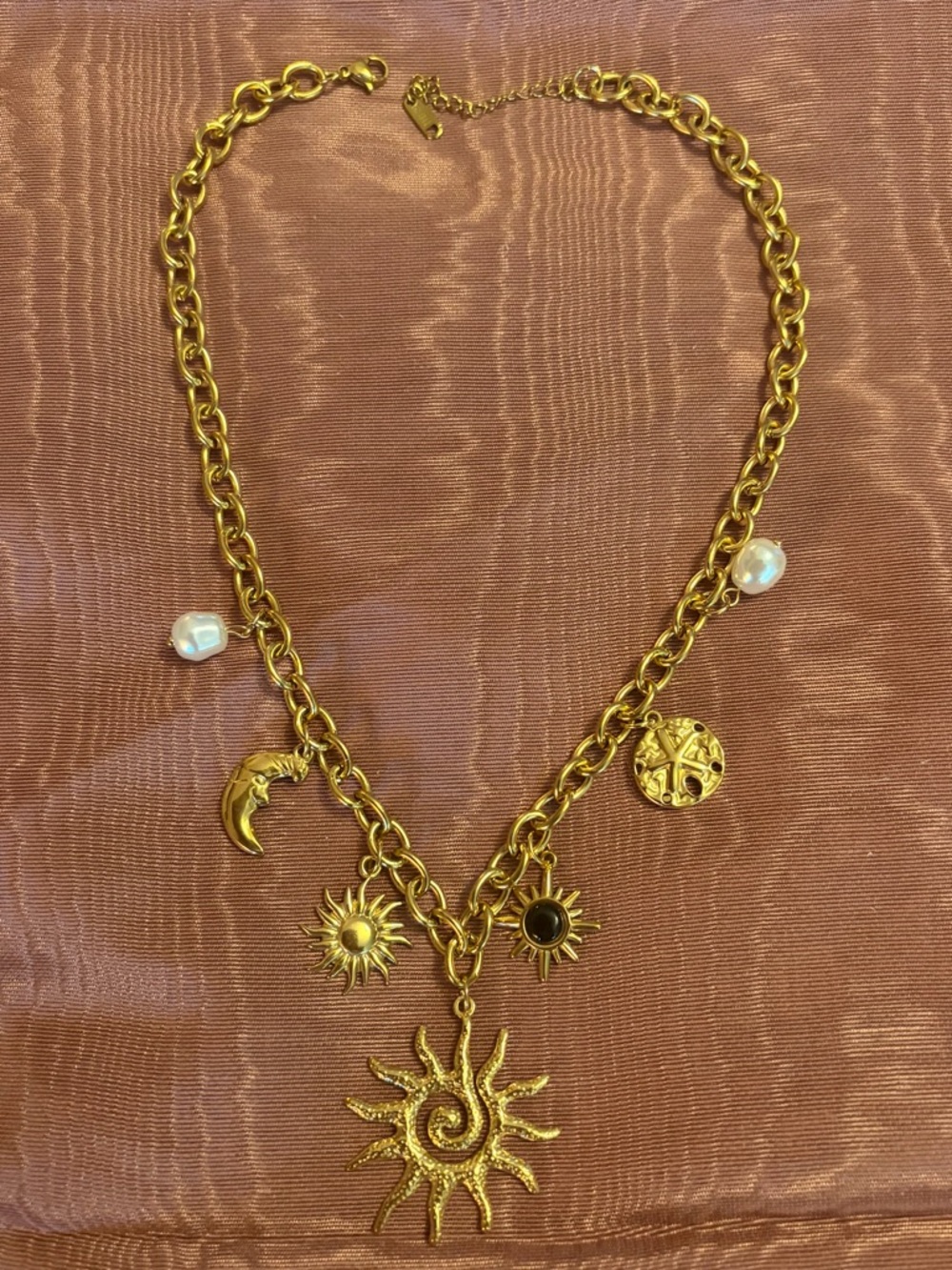 Gold Sun Charm Necklace with Pearl Accents - Women Jewelry NWOT - Picture 5 of 6